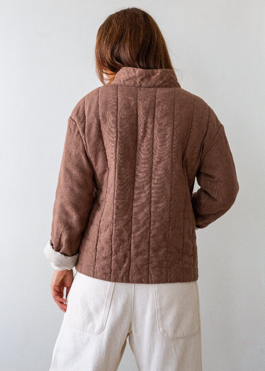 Quilted Linen Kimono Jacket - Hazelnut - Image 3