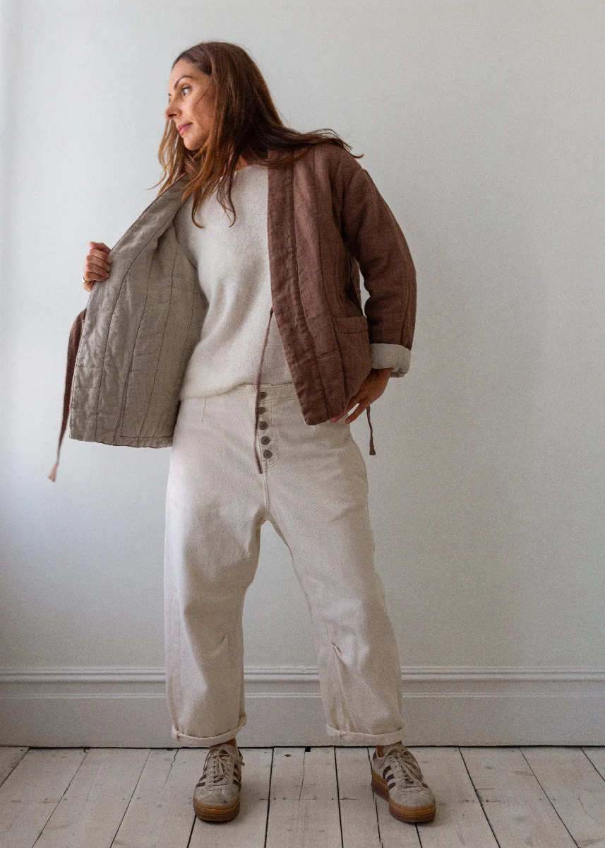 Quilted Linen Kimono Jacket - Hazelnut - Image 4