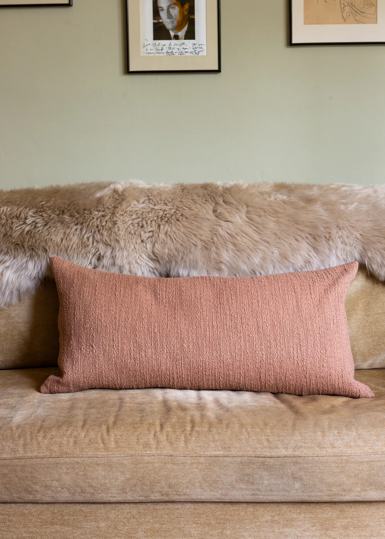 Slubby Cotton Textured Cushion – Large Rectangle – Clay Pink - Image 4