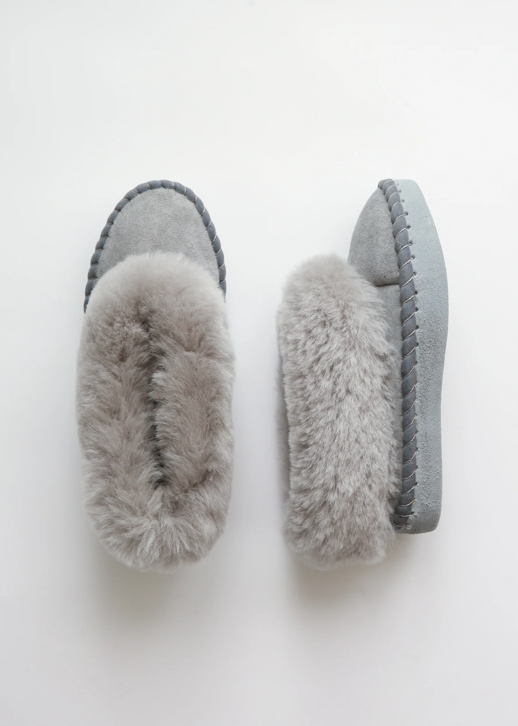 Women's Sheepskin Moccasin Slippers – Soft Grey - Image 3